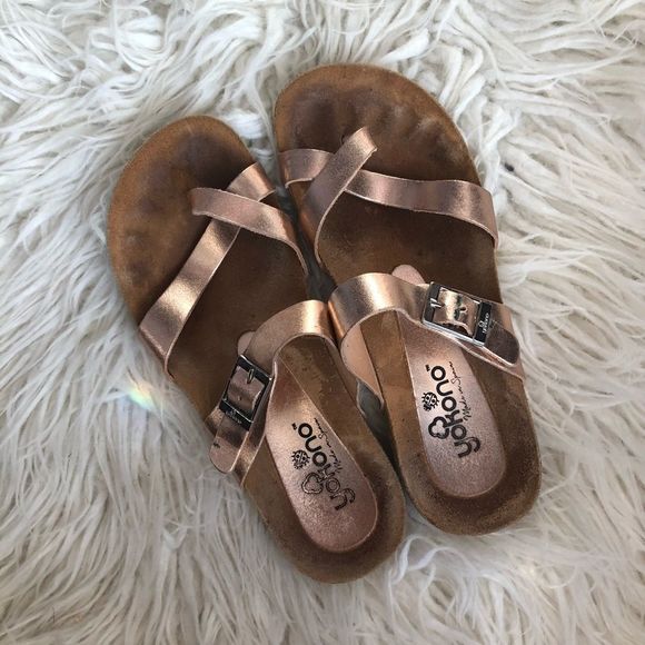 Yokono Spain Rose Gold Copper Strappy Leather Sandals 6 - Picture 3 of 8